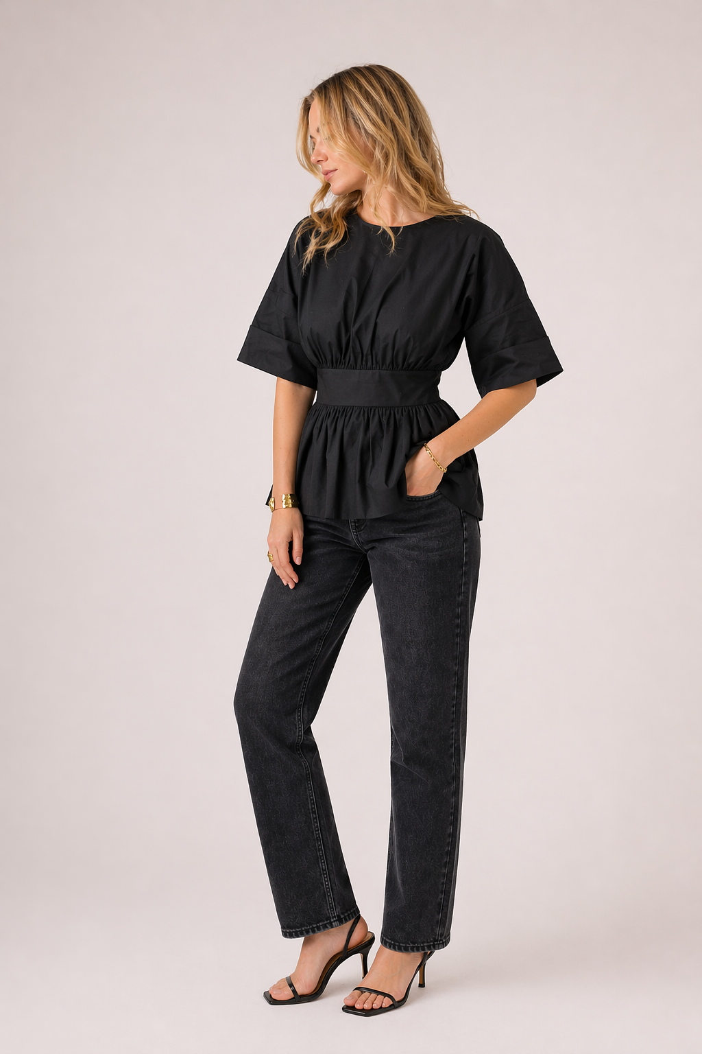 Blusa mujer escote V manga amplia casual - Natalia