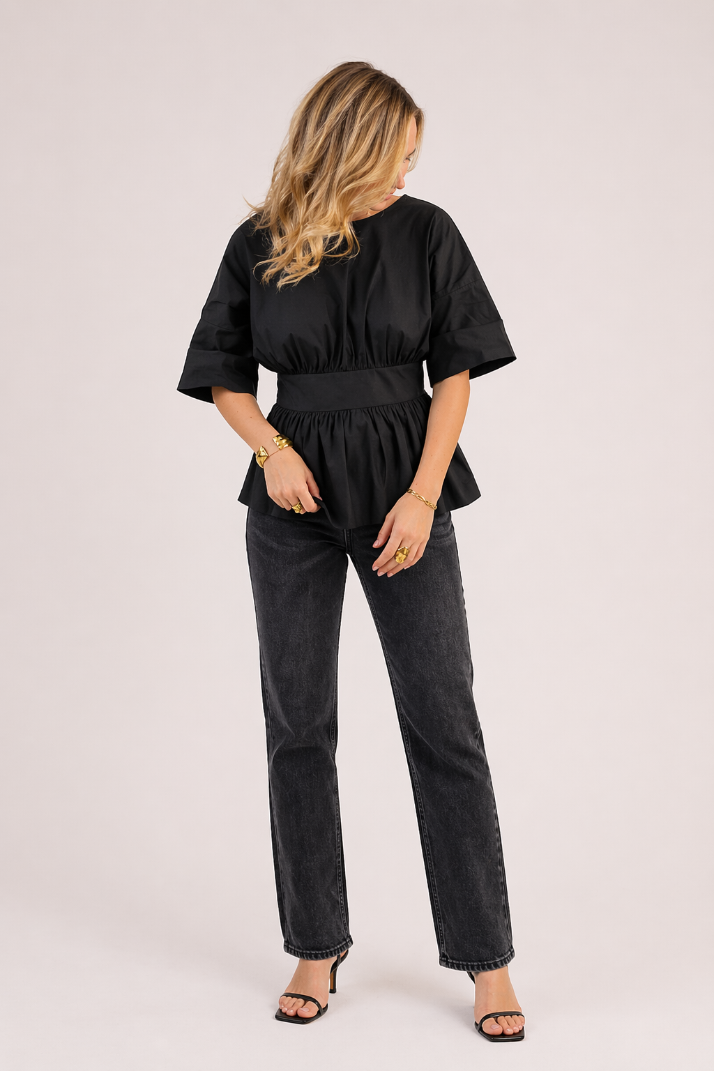 Blusa mujer escote V manga amplia casual - Natalia