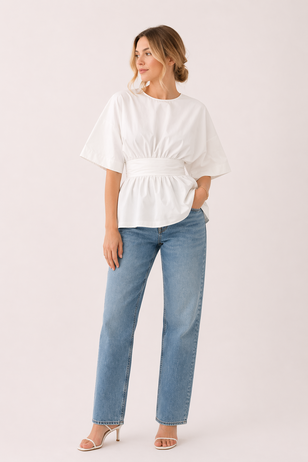 Blusa mujer escote V manga amplia casual - Natalia