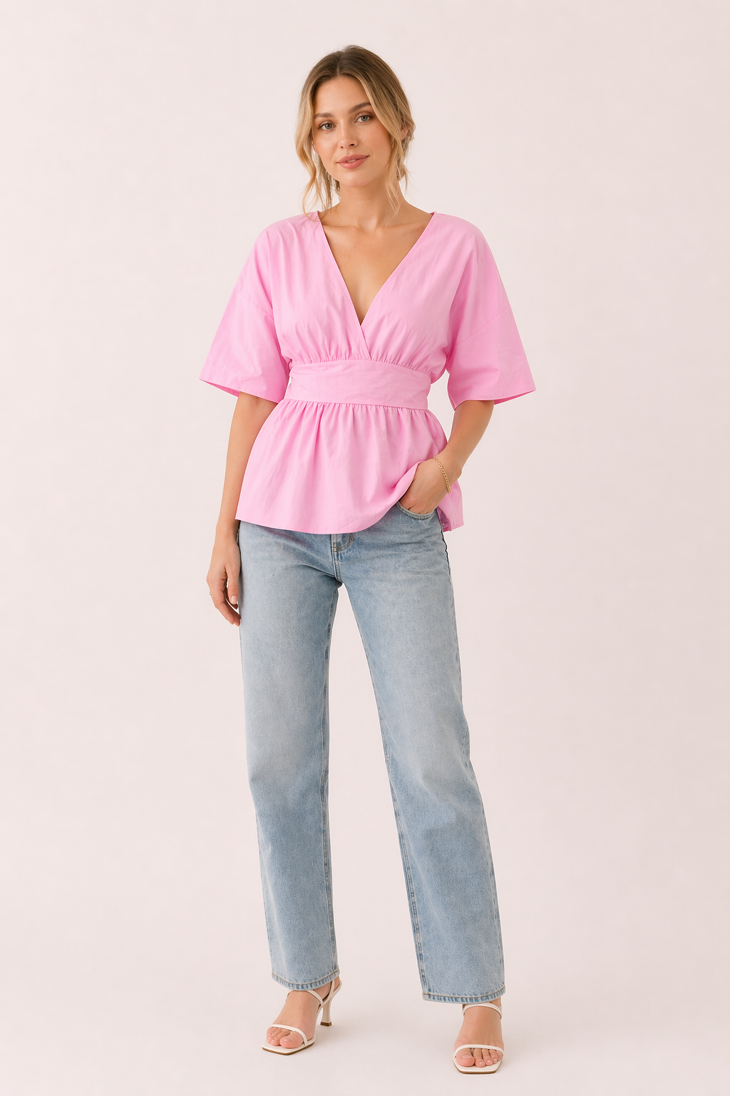 Blusa mujer escote V manga amplia casual - Natalia