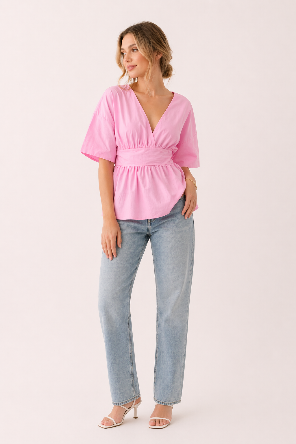 Blusa mujer escote V manga amplia casual - Natalia