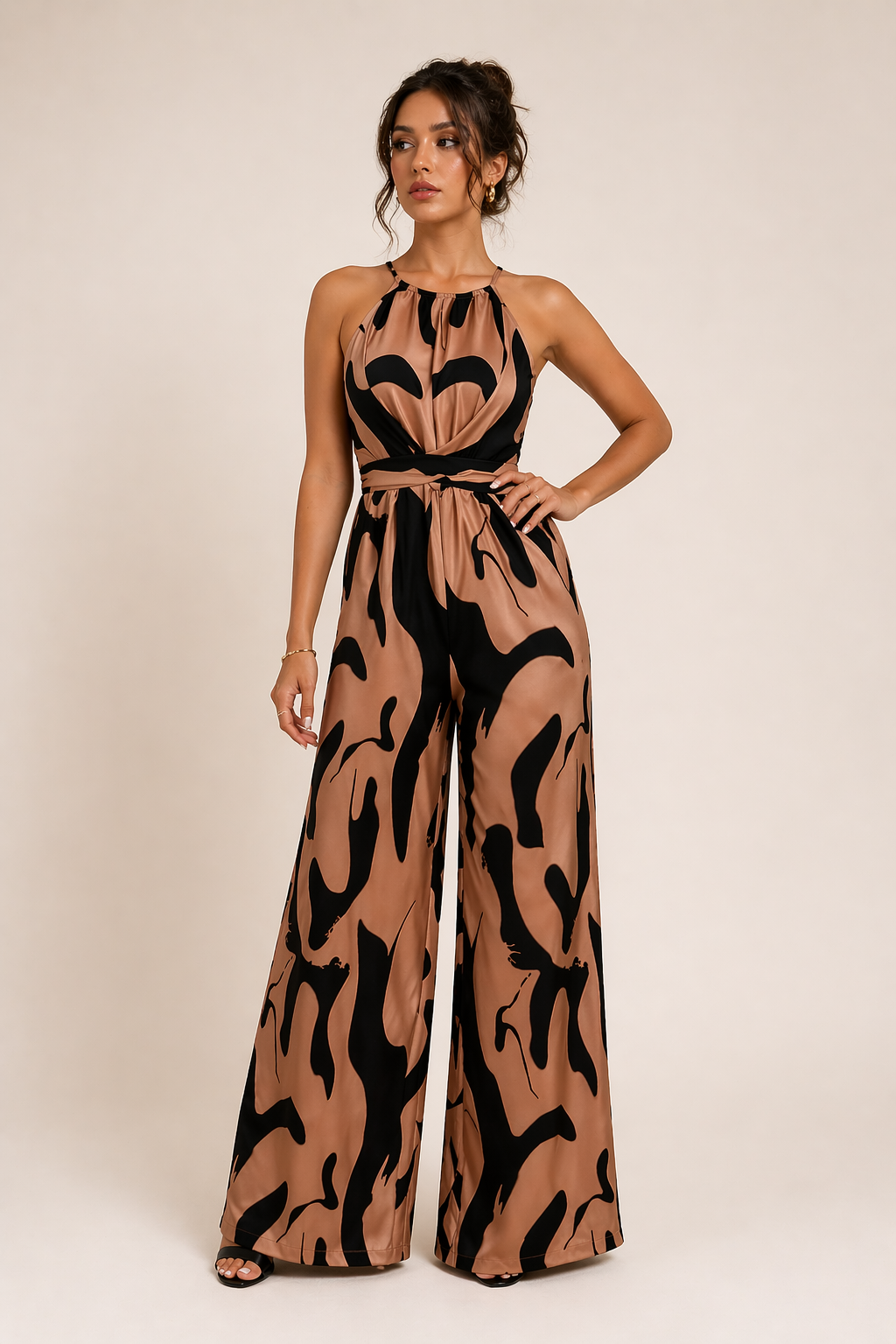 Mono elegante mujer pierna ancha halter - Gabriela