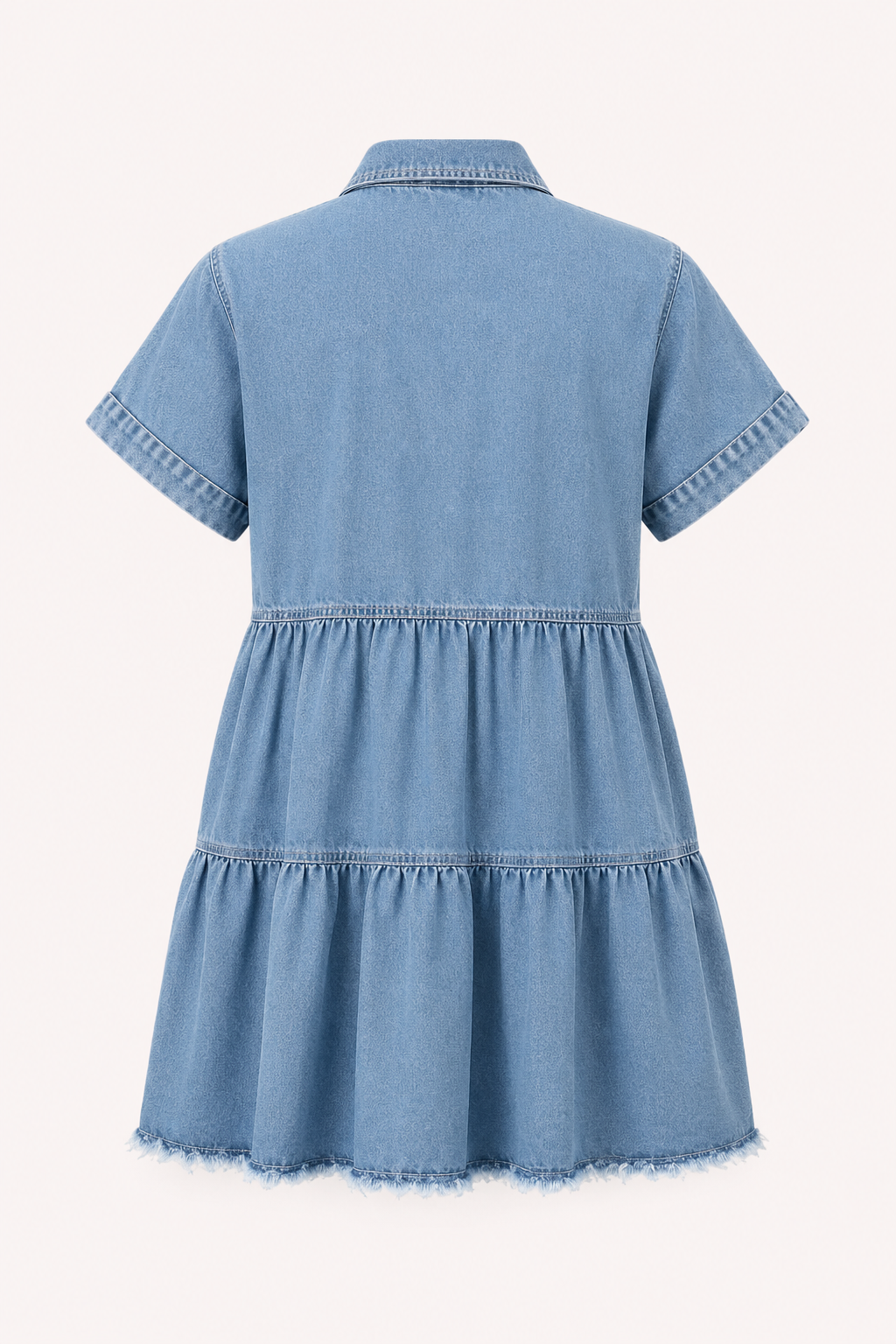 Vestido corto vaquero mujer manga corta falda por niveles – Heike