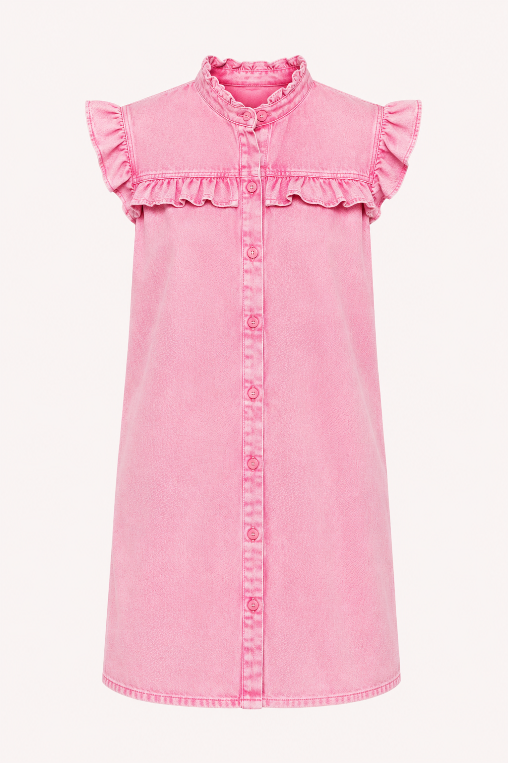 Vestido corto mujer denim volantes hombros botones casual – Meike