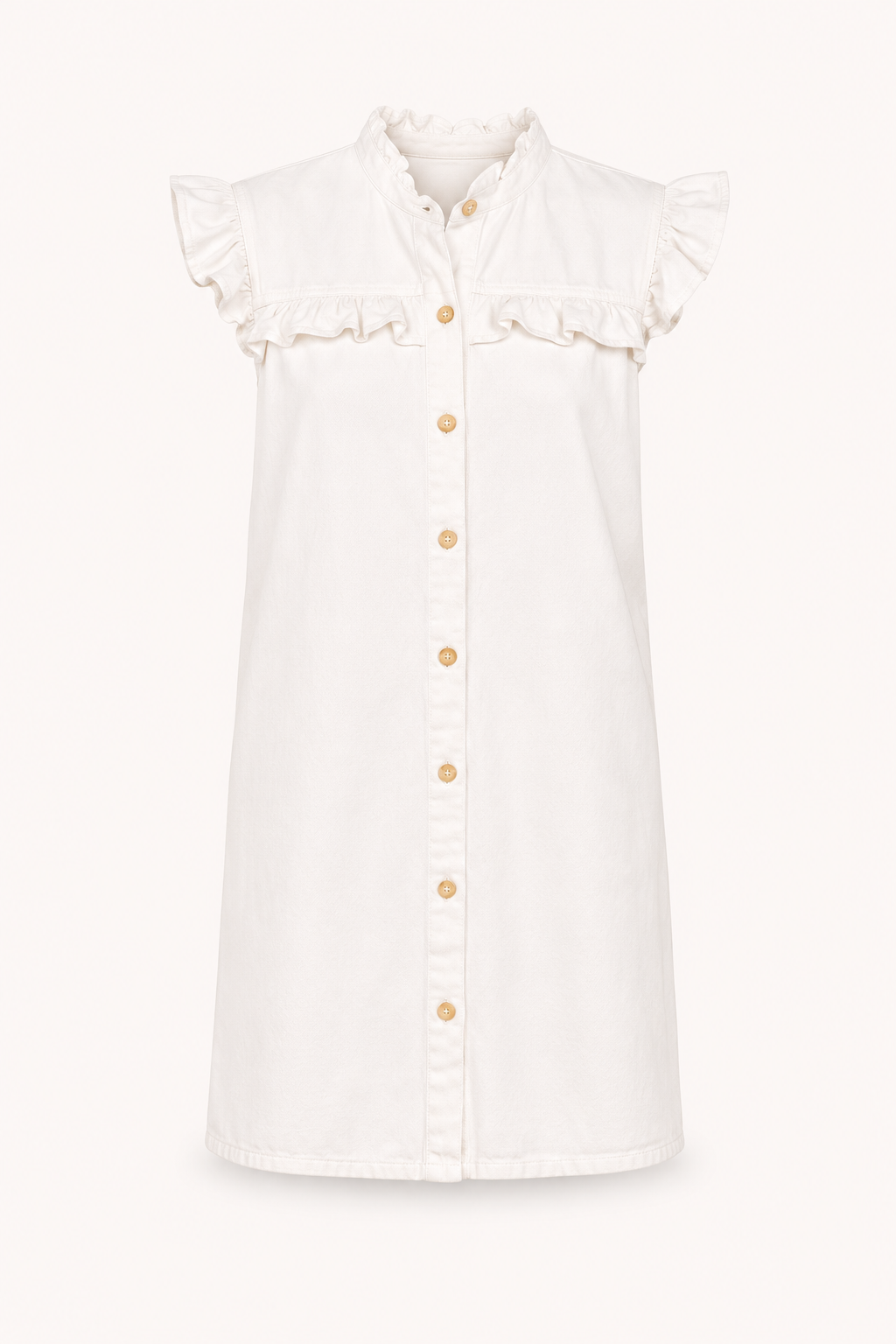 Vestido corto mujer denim volantes hombros botones casual – Meike