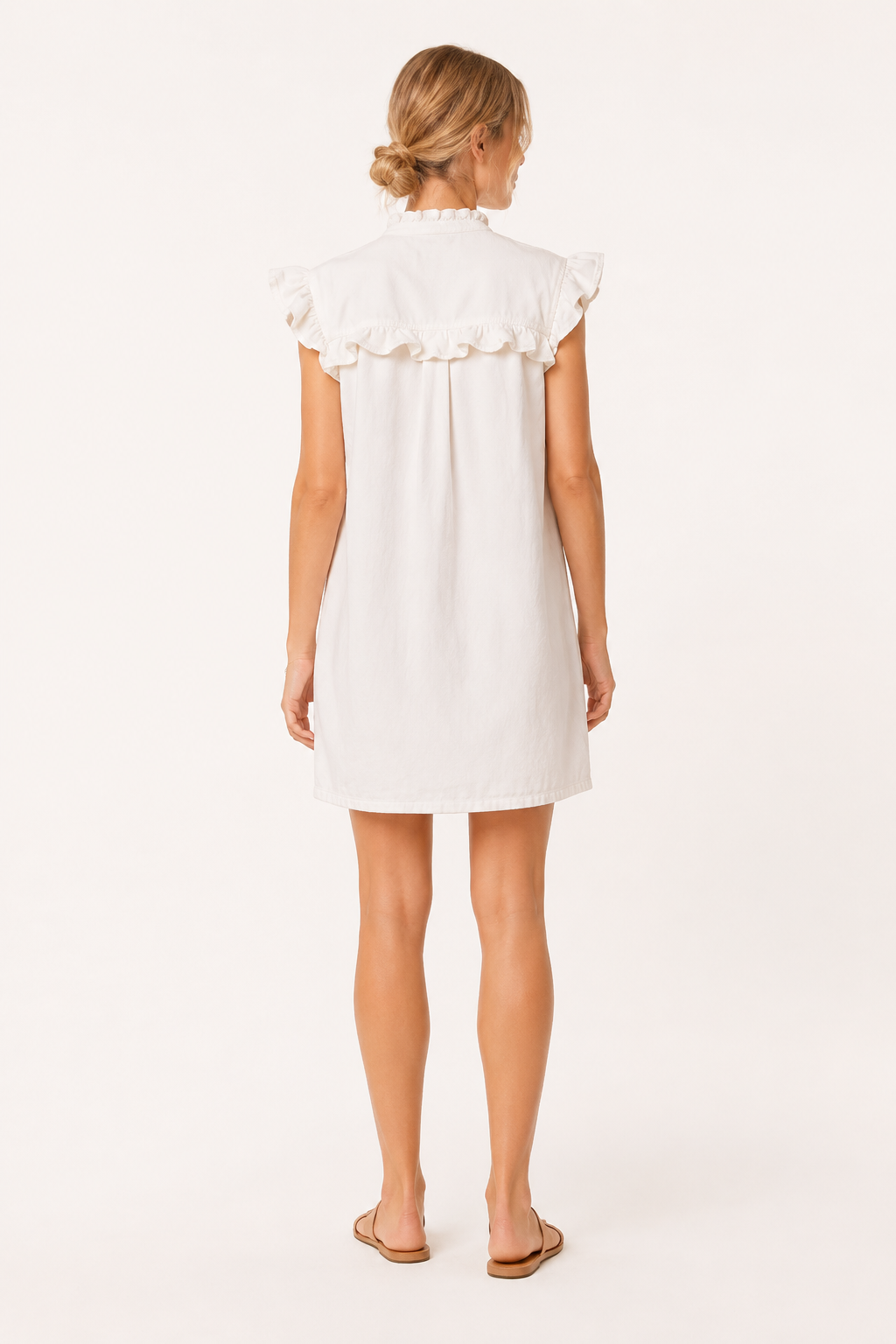 Vestido corto mujer denim volantes hombros botones casual – Meike