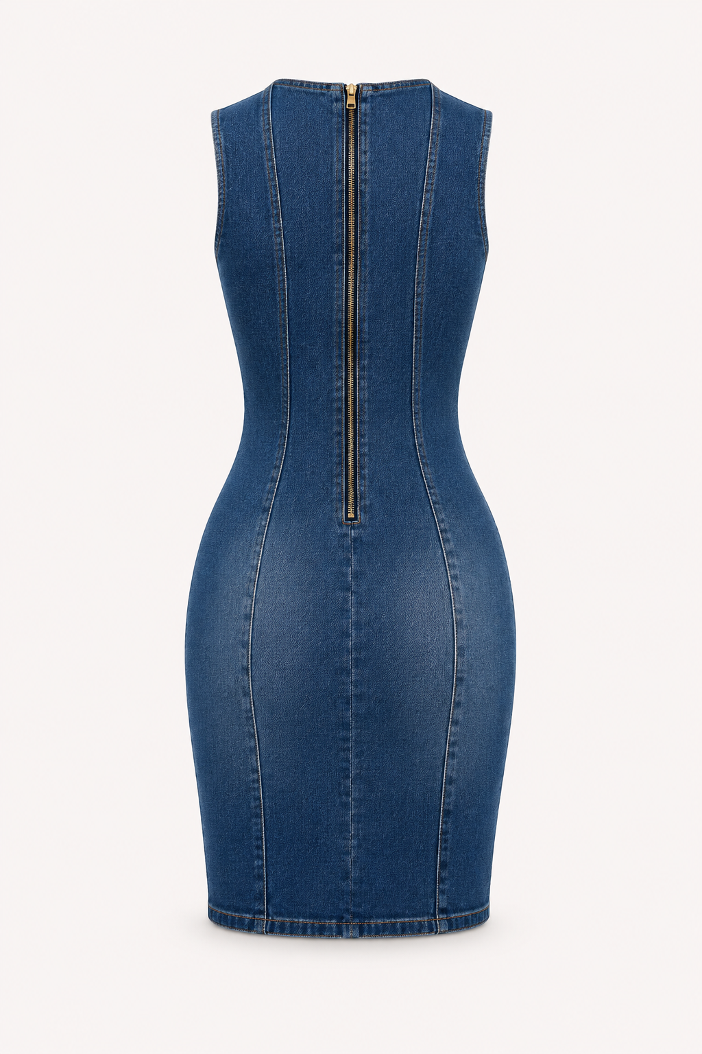 Vestido denim corto mujer sin mangas detalles metálicos escote – Karol