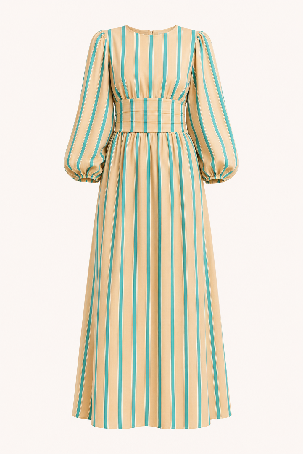 Vestido largo mujer rayas verticales manga abullonada cintura alta – Larissa