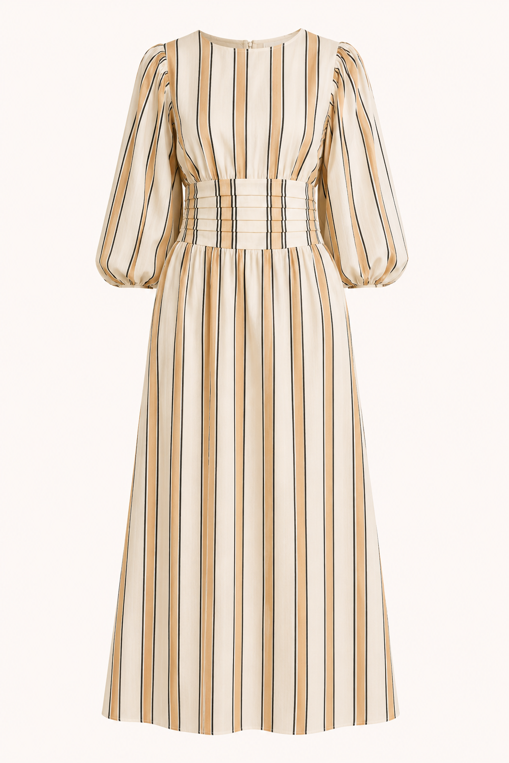 Vestido largo mujer rayas verticales manga abullonada cintura alta – Larissa