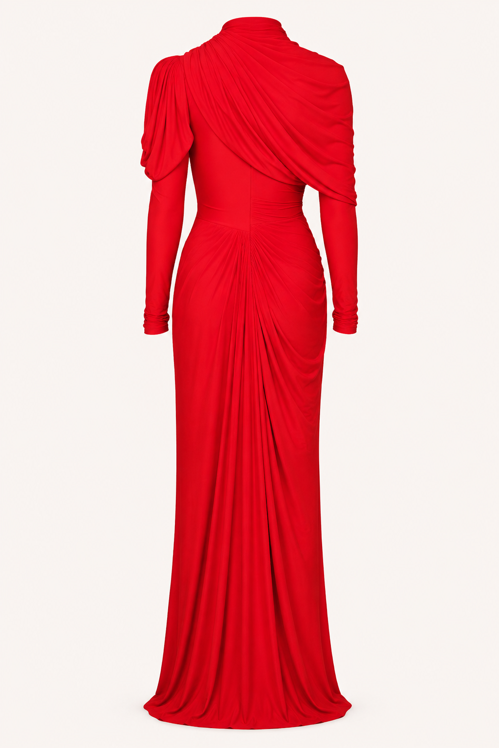 Vestido largo mujer elegante cuello alto manga larga hombro recogido – Sonhia