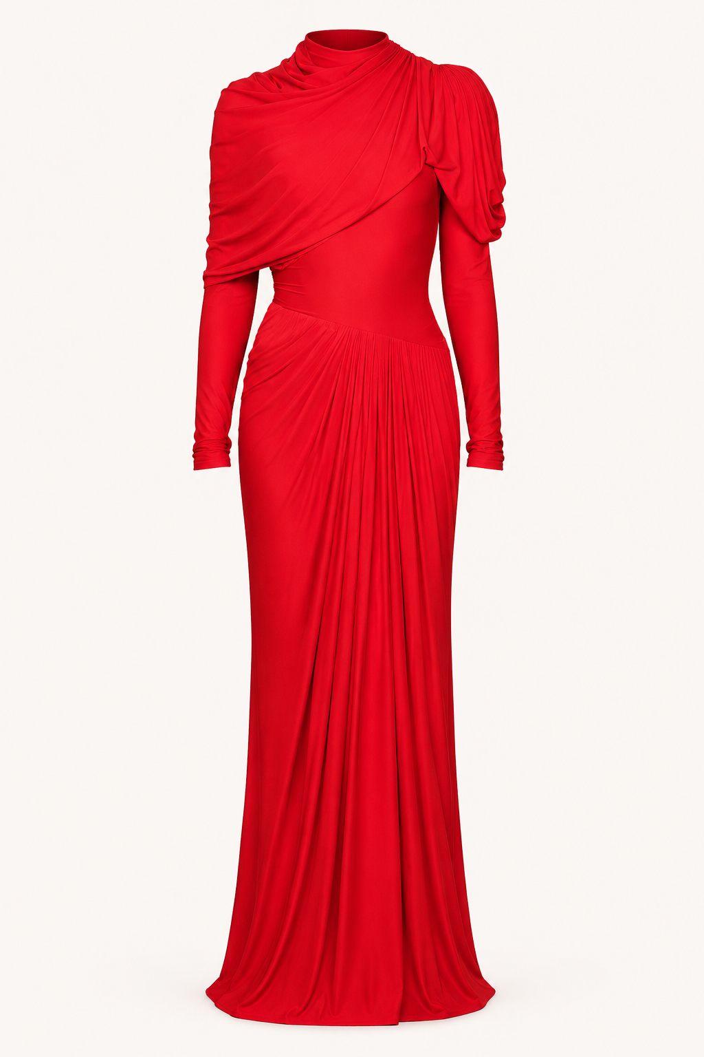 Vestido largo mujer elegante cuello alto manga larga hombro recogido – Sonhia