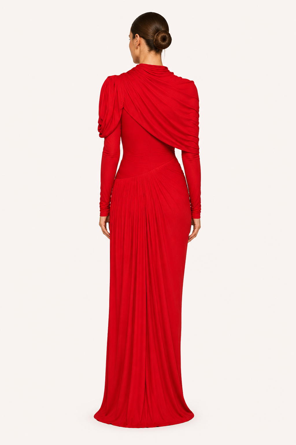 Vestido largo mujer elegante cuello alto manga larga hombro recogido – Sonhia