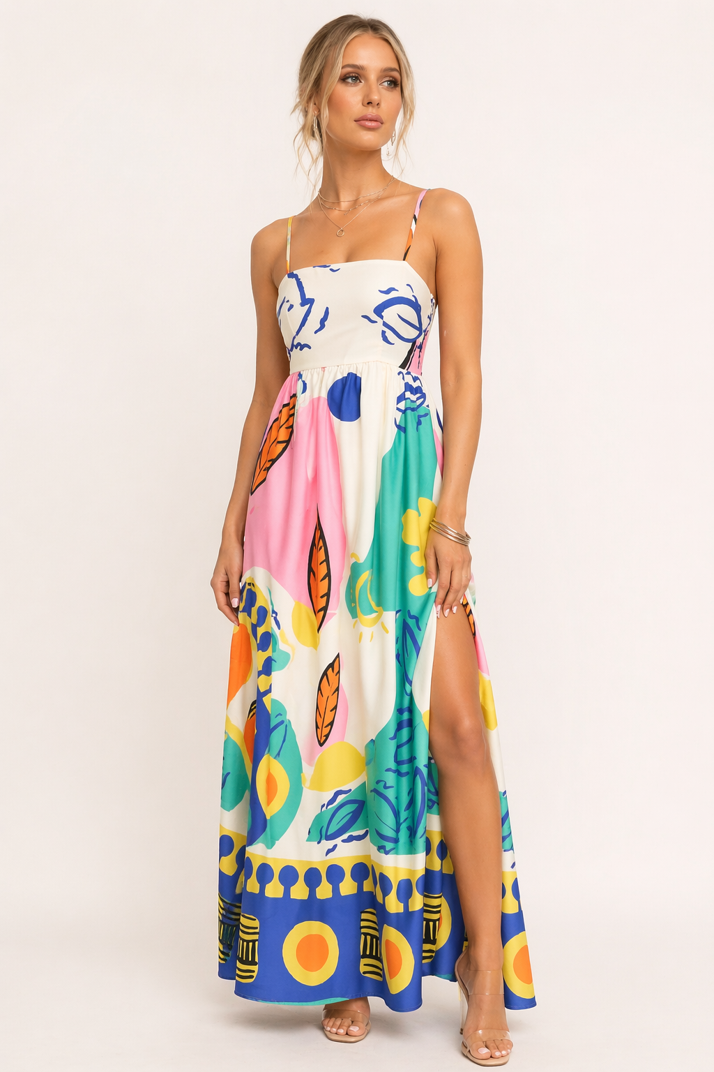 Vestido largo estampado tirantes abertura mujer verano - Aroa