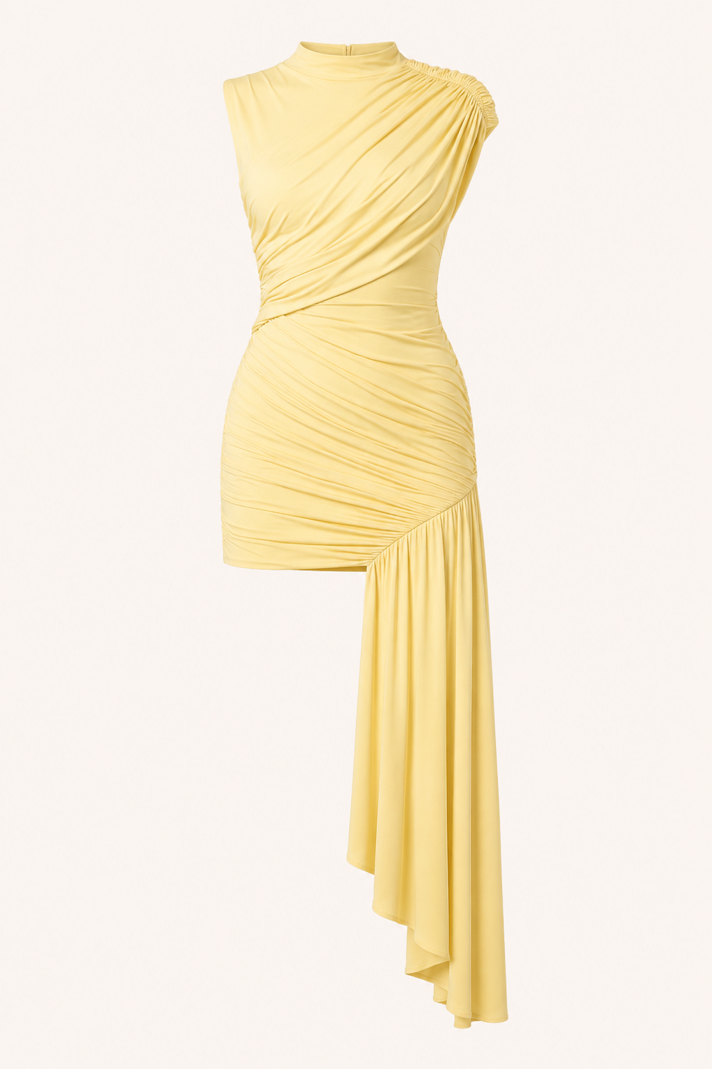 Vestido corto mujer elegante fruncido ajustado cuello alto hombro descubierto – Elisa