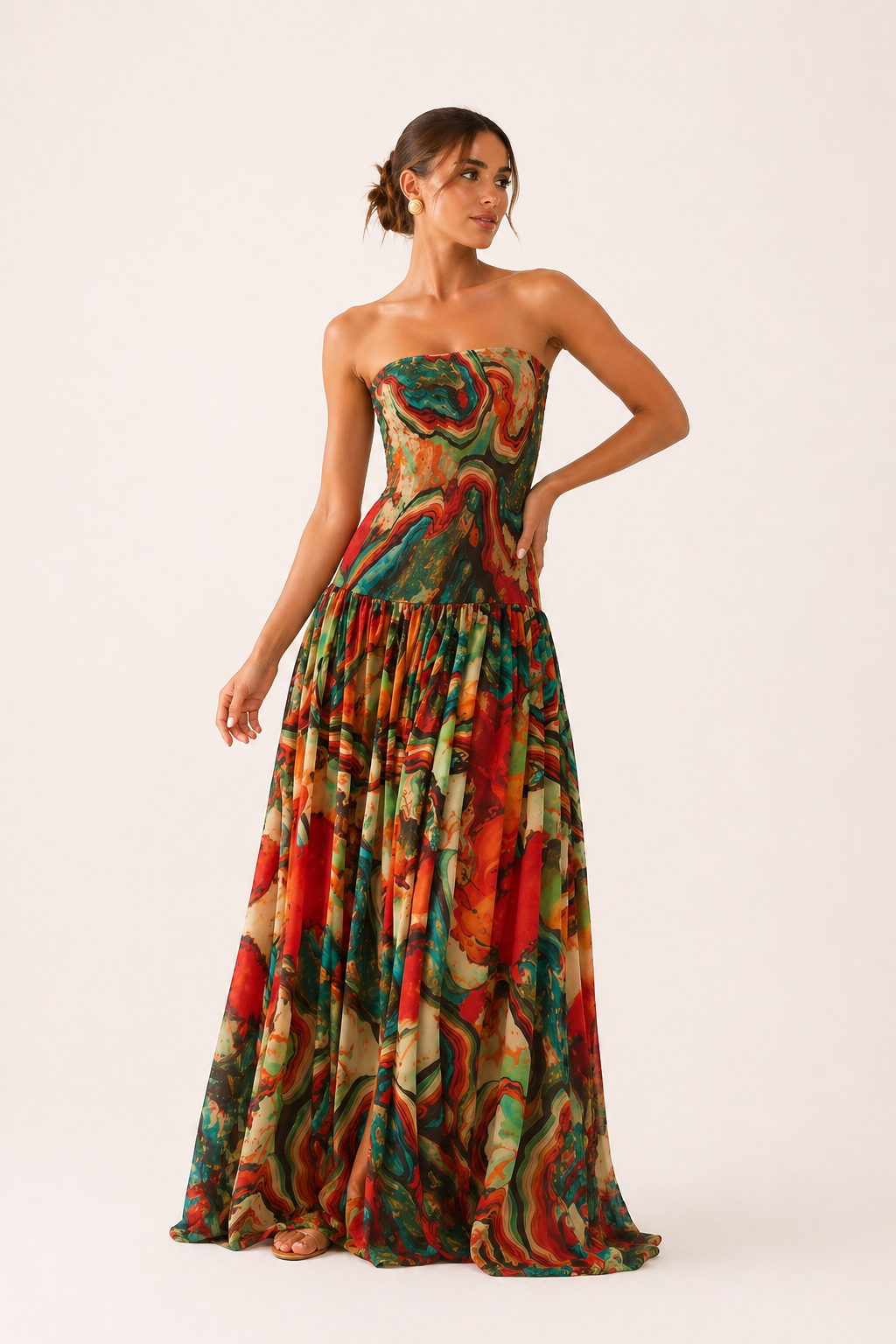 Vestido largo mujer strapless estampado - Hellen