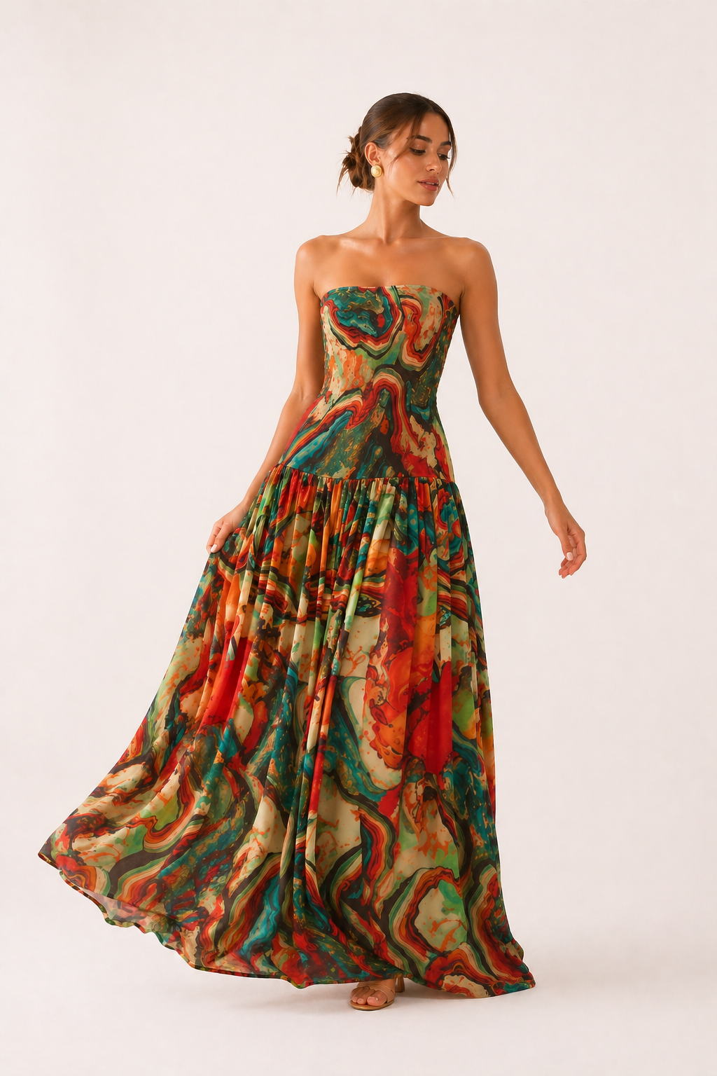 Vestido largo mujer strapless estampado - Hellen