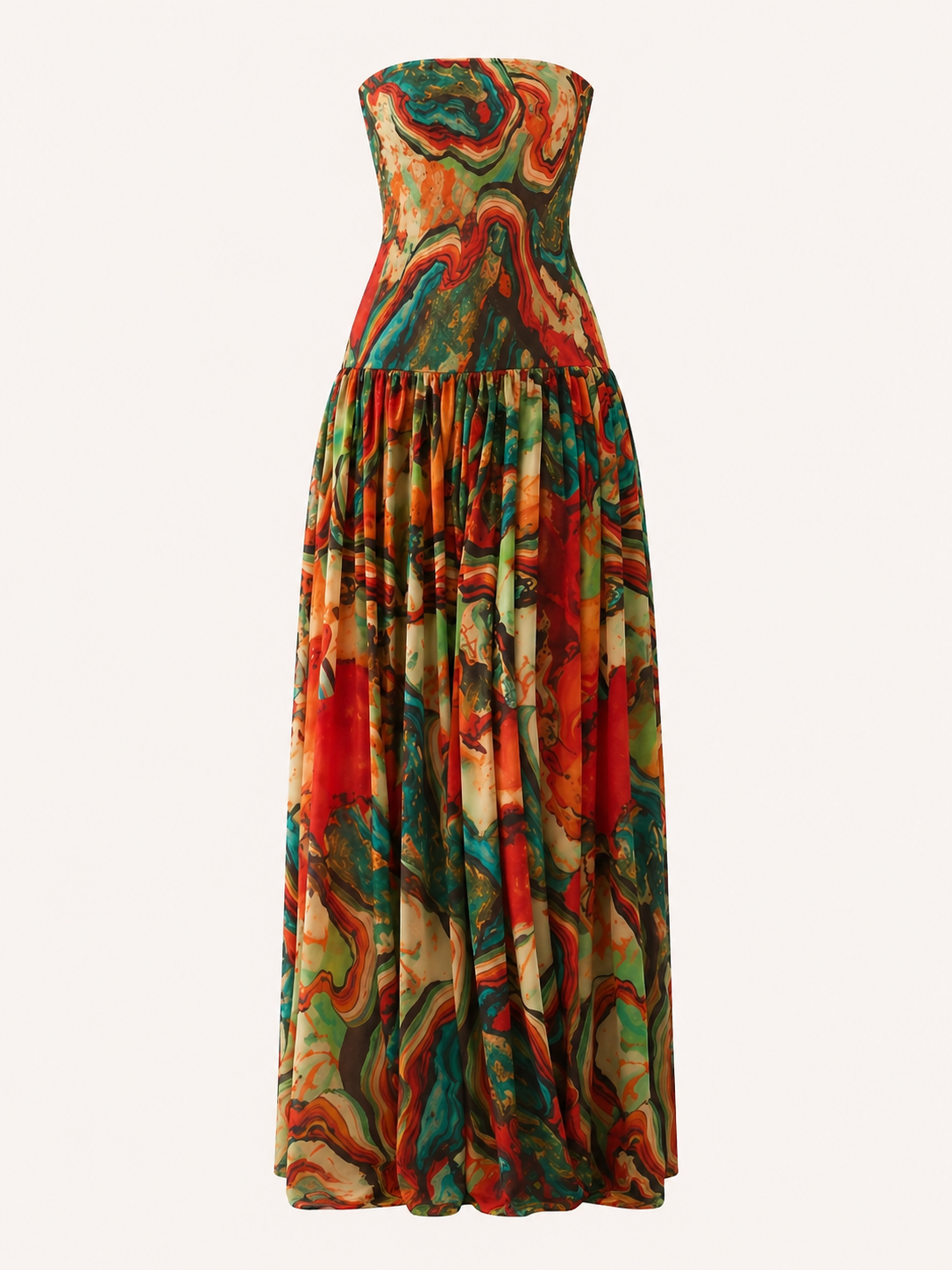 Vestido largo mujer strapless estampado - Hellen