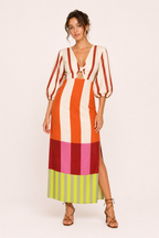 Vestido midi rayas manga larga abertura lateral mujer - Frida