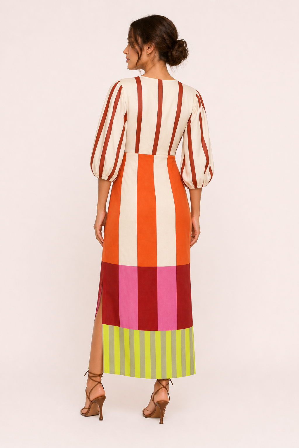 Vestido midi rayas manga larga abertura lateral mujer - Frida