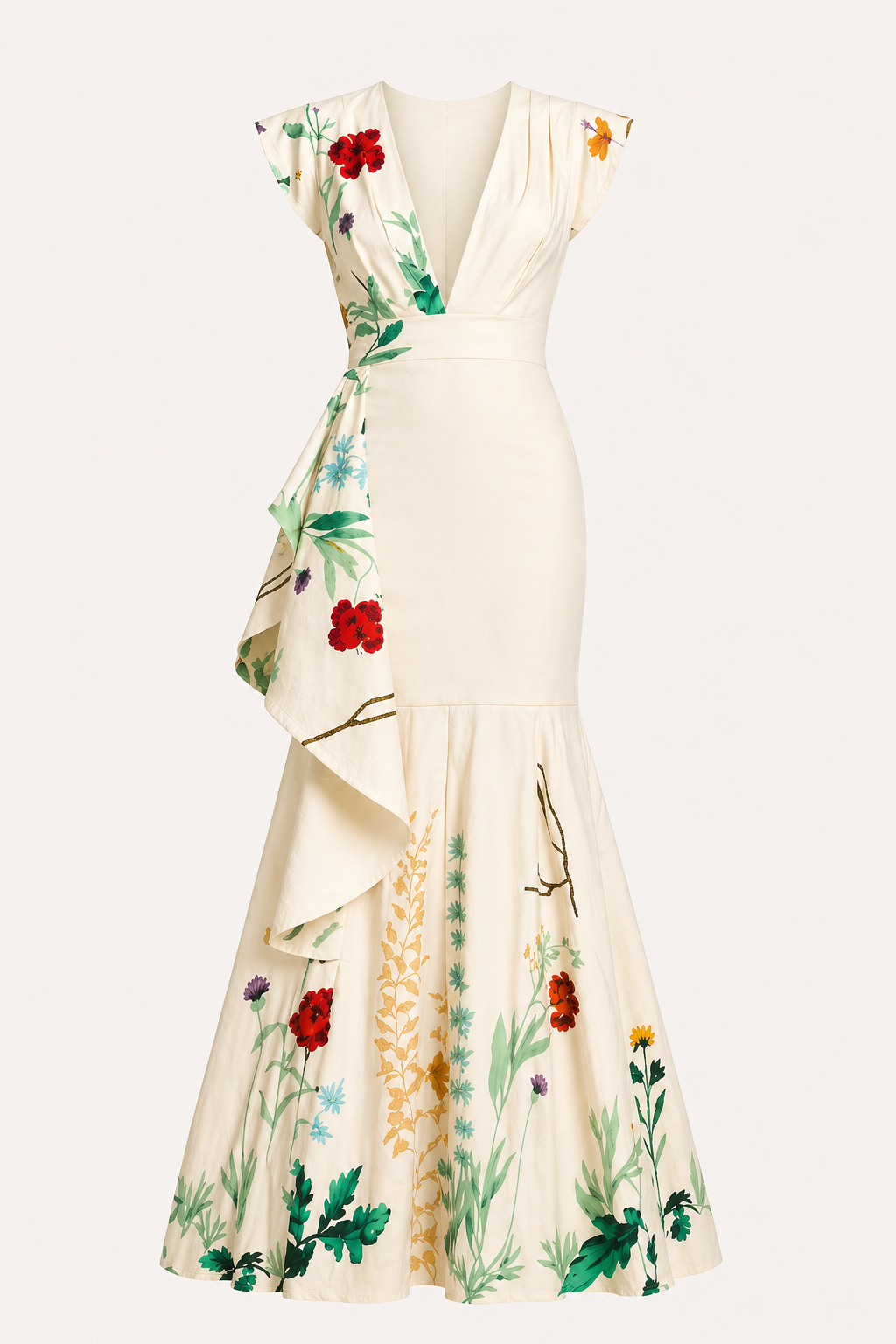 Vestido largo floral escote pico mujer fiesta - Elke