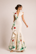 Vestido largo floral escote pico mujer fiesta - Elke