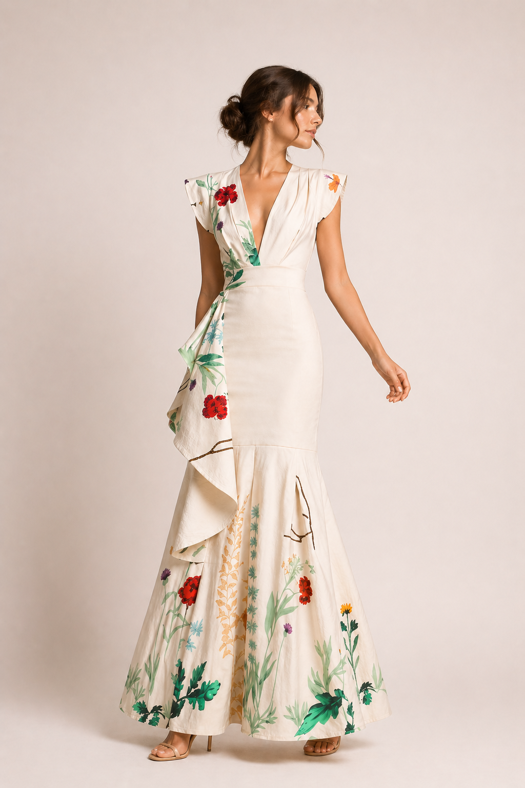 Vestido largo floral escote pico mujer fiesta - Elke