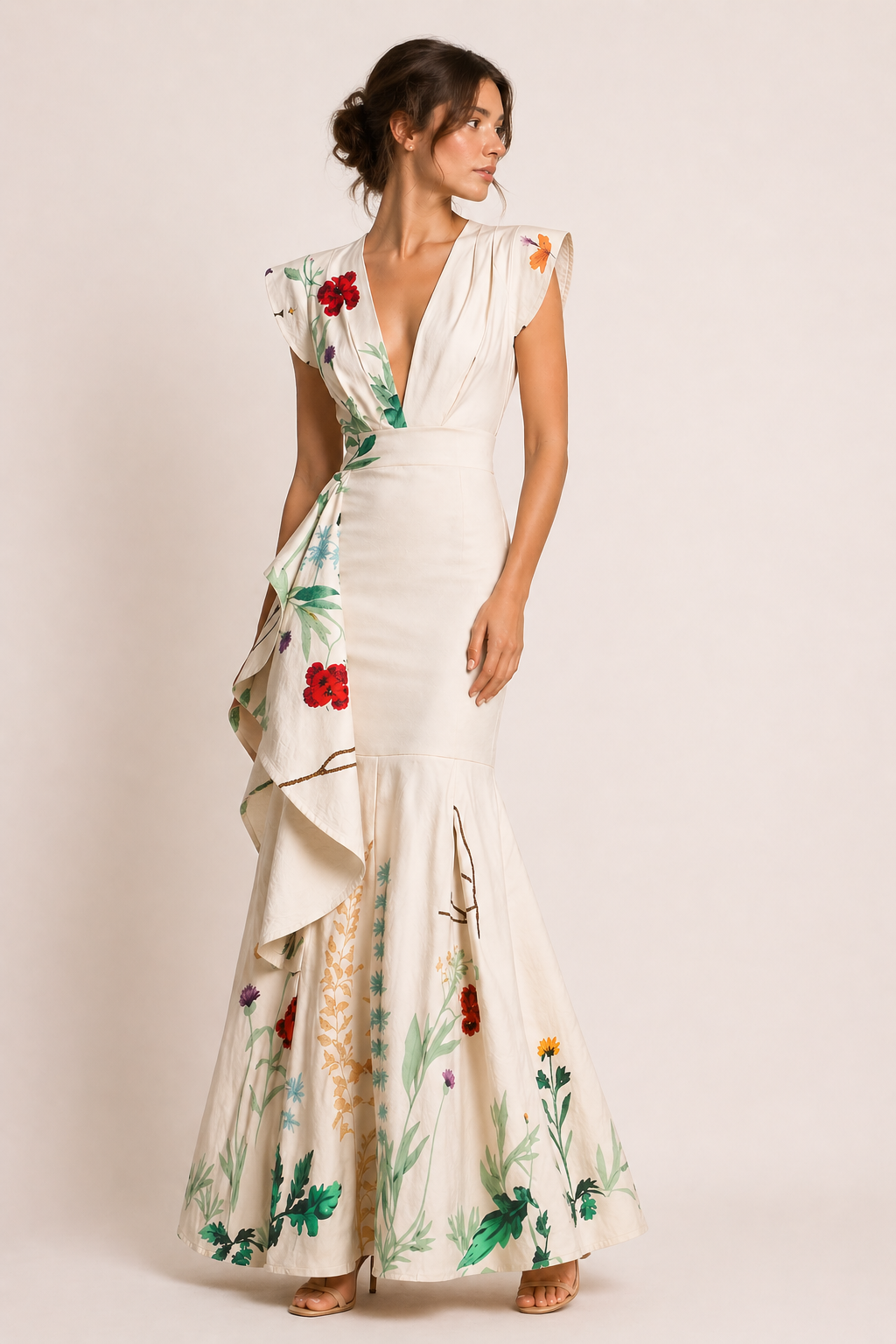 Vestido largo floral escote pico mujer fiesta - Elke
