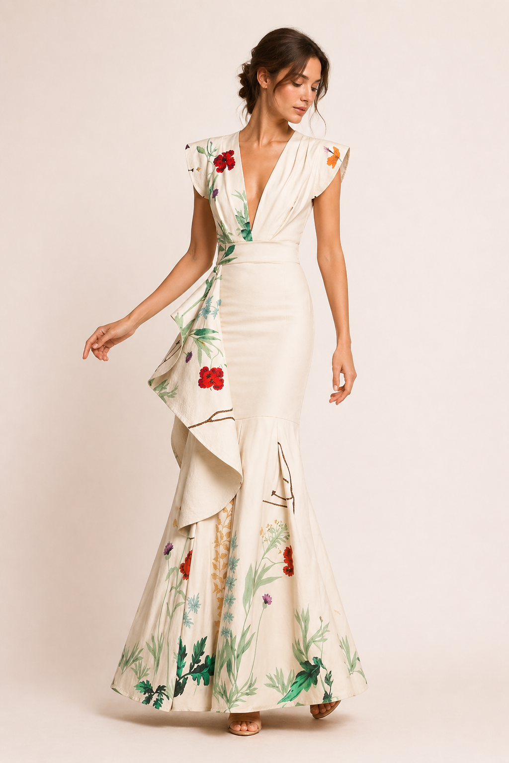 Vestido largo floral escote pico mujer fiesta - Elke