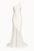 Vestido largo invitada boda un hombro panel diagonal – Birgit