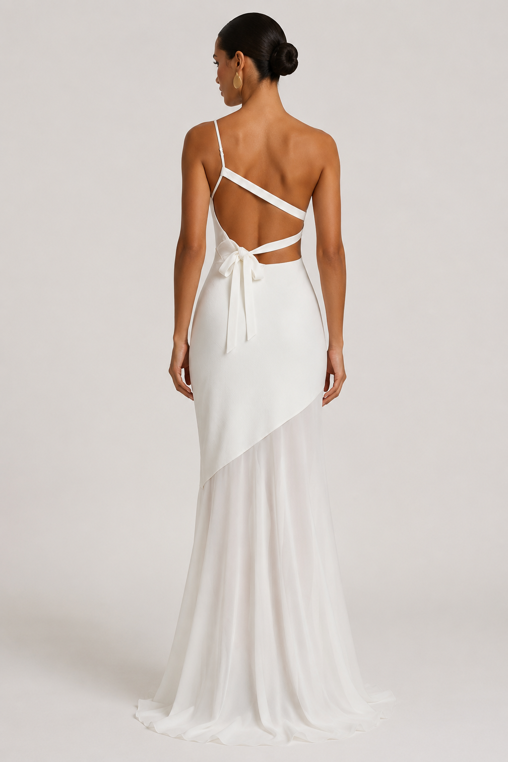 Vestido largo invitada boda un hombro panel diagonal – Birgit