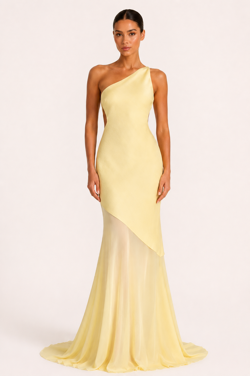 Vestido largo invitada boda un hombro panel diagonal – Birgit