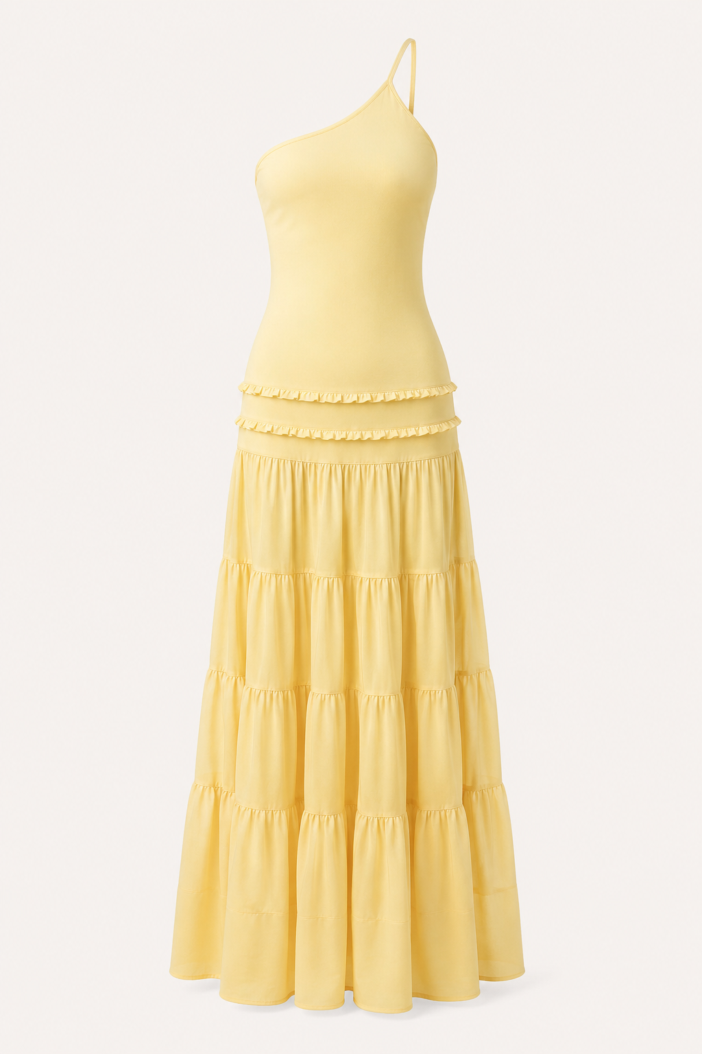 Vestido largo un hombro falda volantes por niveles – Lisboa
