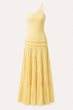 Vestido largo un hombro falda volantes por niveles – Lisboa