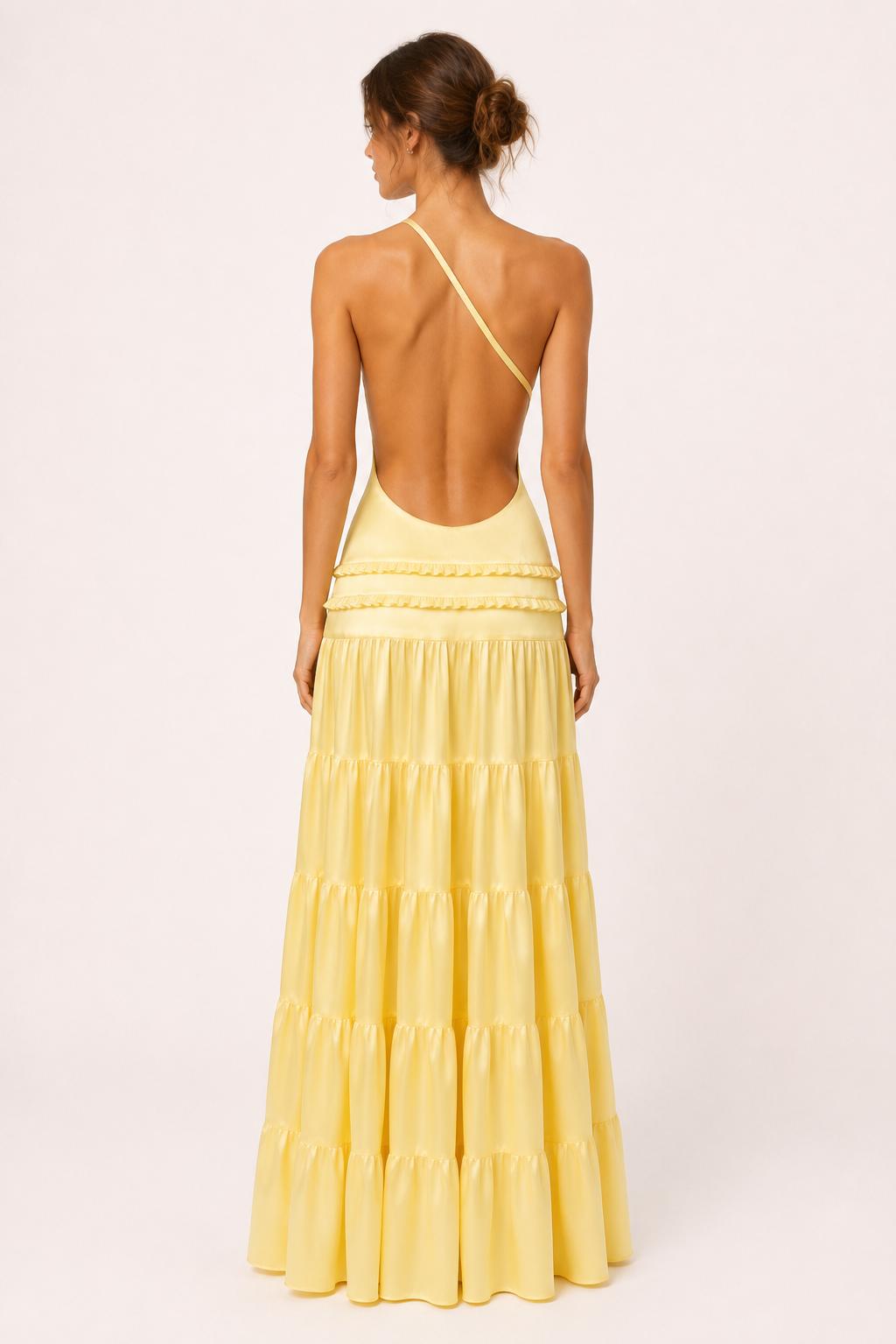 Vestido largo un hombro falda volantes por niveles – Lisboa