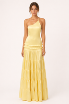 Vestido largo un hombro falda volantes por niveles – Lisboa
