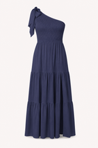 Vestido largo mujer un hombro lazo busto fruncido abertura – Karla