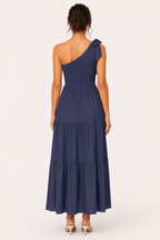 Vestido largo mujer un hombro lazo busto fruncido abertura – Karla