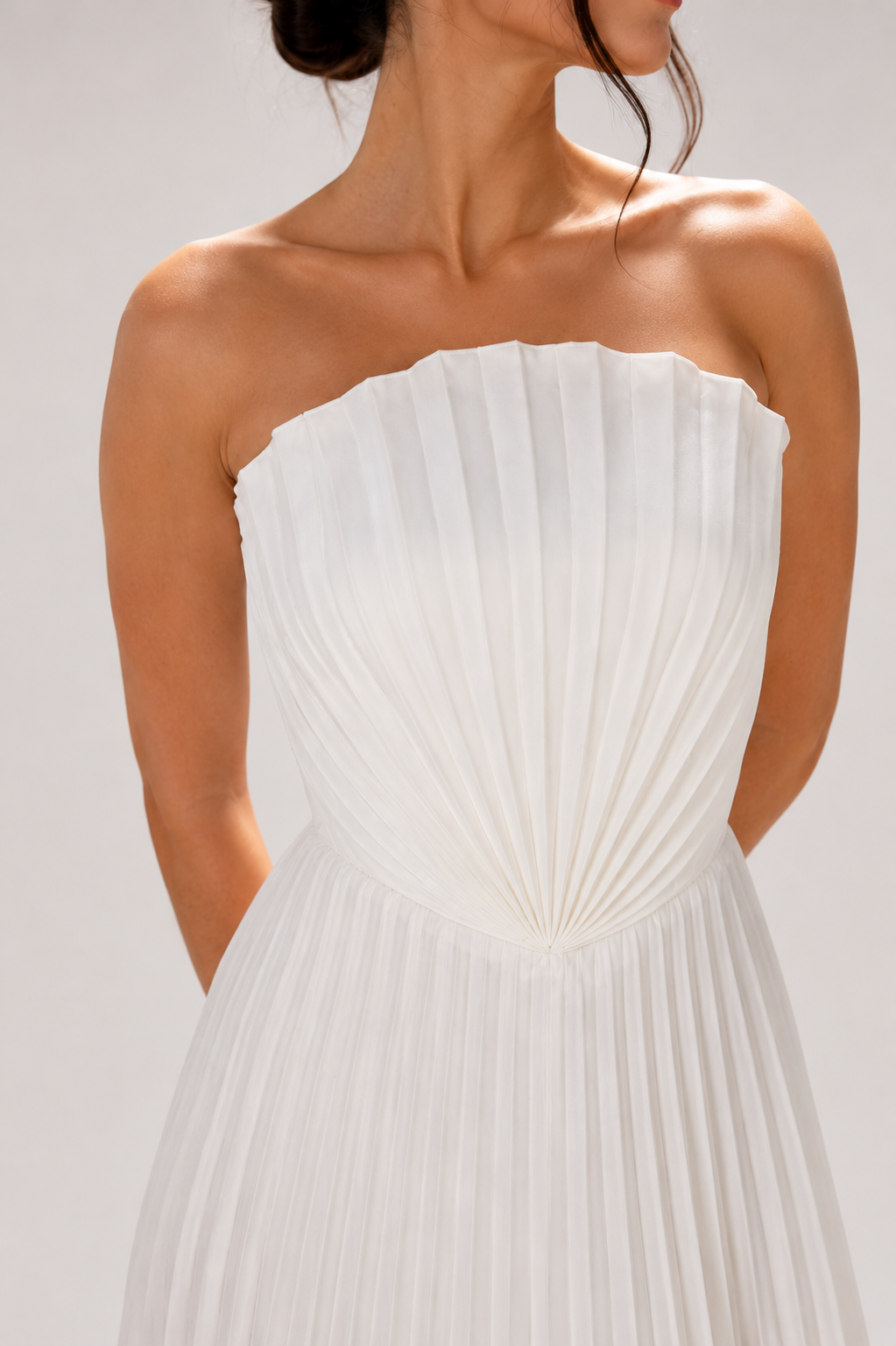 Vestido largo mujer strapless plisado fiesta cintura pico – Tomiris