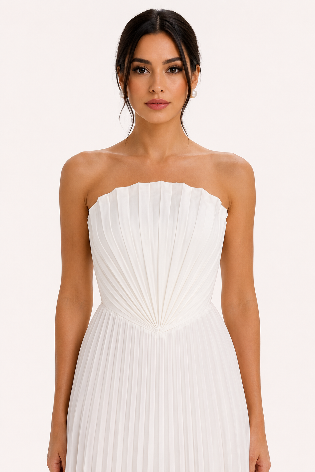 Vestido largo mujer strapless plisado fiesta cintura pico – Tomiris