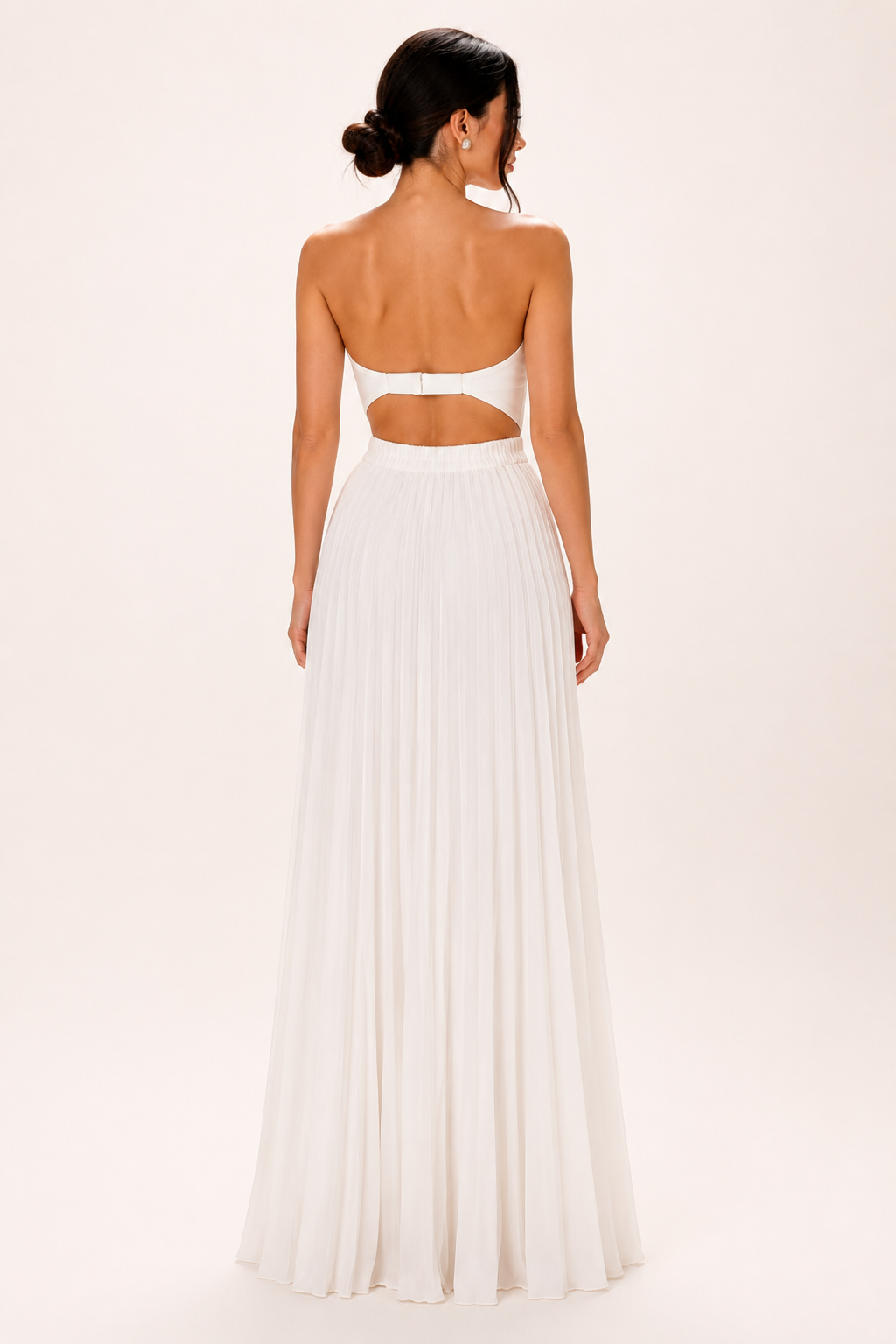 Vestido largo mujer strapless plisado fiesta cintura pico – Tomiris