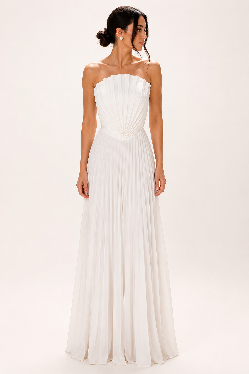 Vestido largo mujer strapless plisado fiesta cintura pico – Tomiris