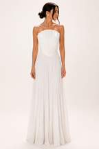 Vestido largo mujer strapless plisado fiesta cintura pico – Tomiris