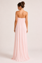 Vestido largo mujer strapless drapeado flor abertura frontal – Mónika