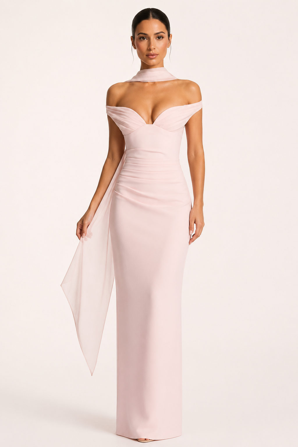Vestido fiesta largo mujer escote bardot cuello scarf – Fanny