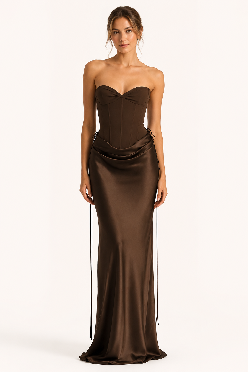 Conjunto mujer corsé strapless falda drapeada lazos – Annika