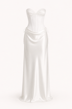 Conjunto mujer corsé strapless falda drapeada lazos – Annika