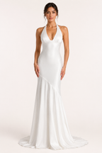 Vestido largo mujer halter escote V corte sirena – Dagmar