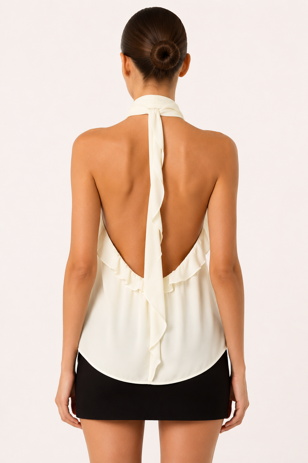 Blusa halter mujer cuello alto olanes laterales – Greta