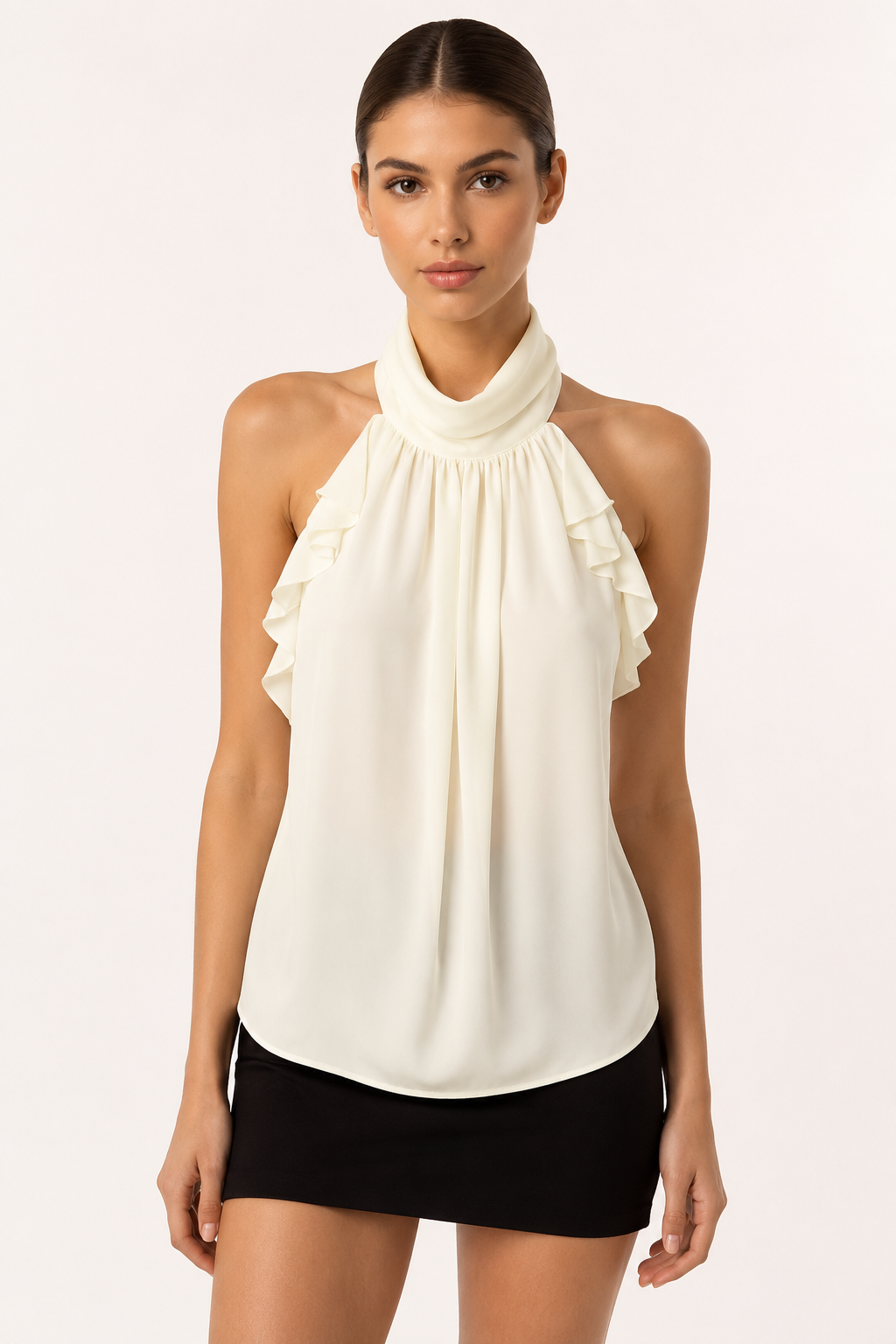 Blusa halter mujer cuello alto olanes laterales – Greta