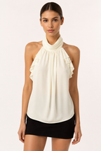 Blusa halter mujer cuello alto olanes laterales – Greta